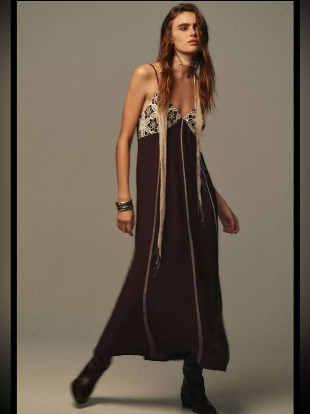 Zara crochet embroidered strappy fluid midi dress